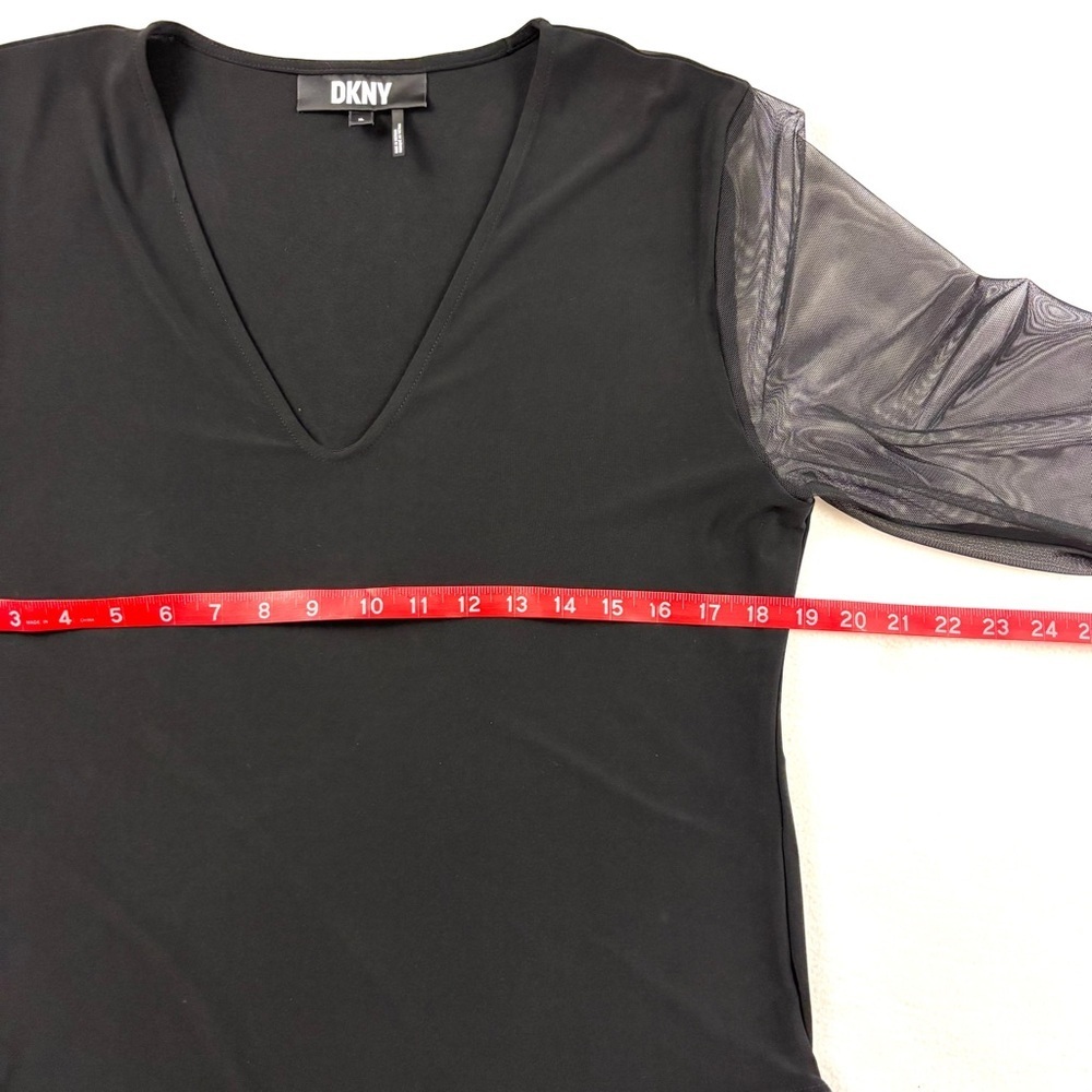 DKNY Black V-Neck Sheer Arms Double Snap Ballet Bodysuit Top (XL) - Picture 12 of 15